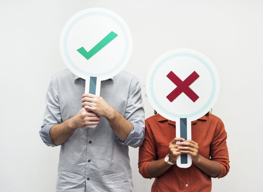 Vrai ou faux personnage avec pancarte quizz régime et imc MyBodyGuard